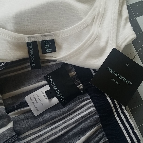 NWT CYNTHIA ROWLEY NAVY/WHITE STRIPED PIMA COTTON PANTS W/ELASTIC BANDIN… - Picture 7 of 7